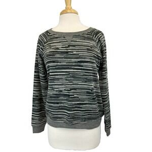 Trina Turk Pullover Sweatshirt Variegated Grays Stripe Long Raglan Sleeve SZ S